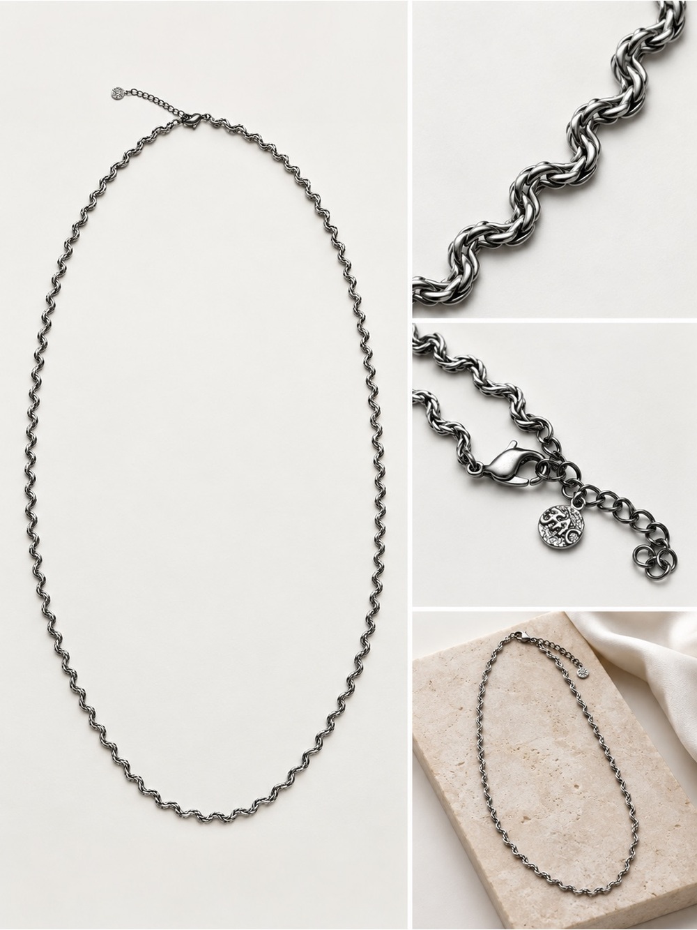 Fifth Avenue Collection Wavy Woven Chain Necklace Gunmetal Silver Tone